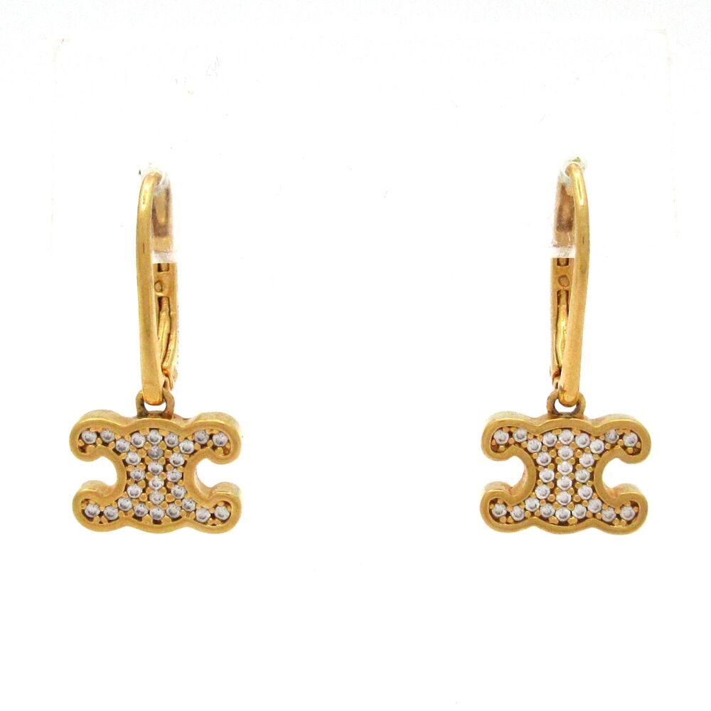 Celine Earrings Gold Clear Hardware Rhinestones